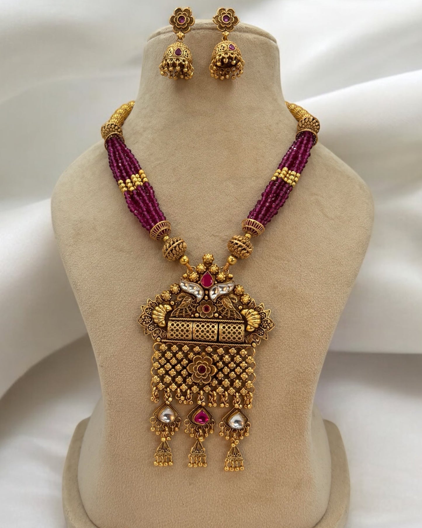 Antique copper kundan necklace set