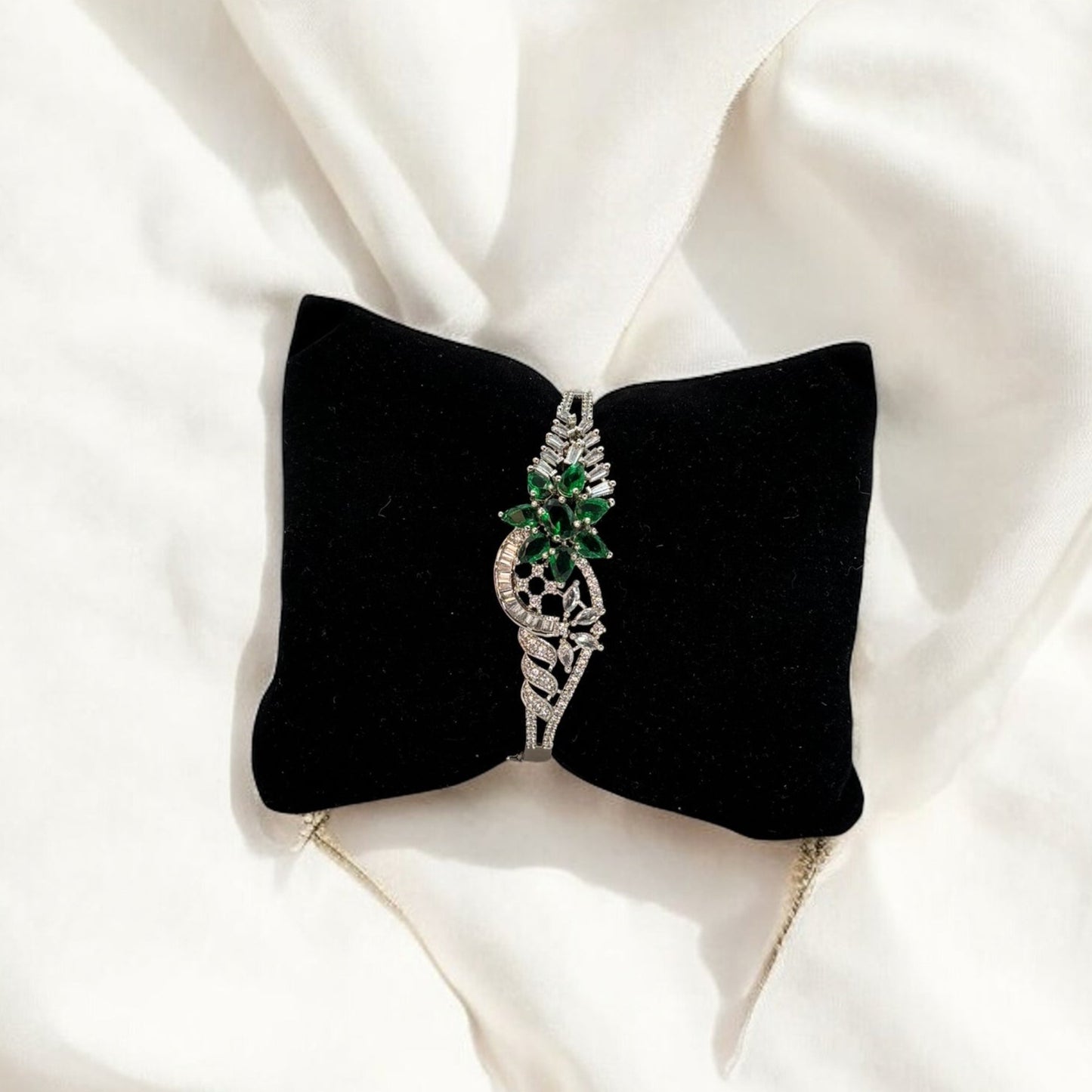 American Diamond bracelet with emerald green stones