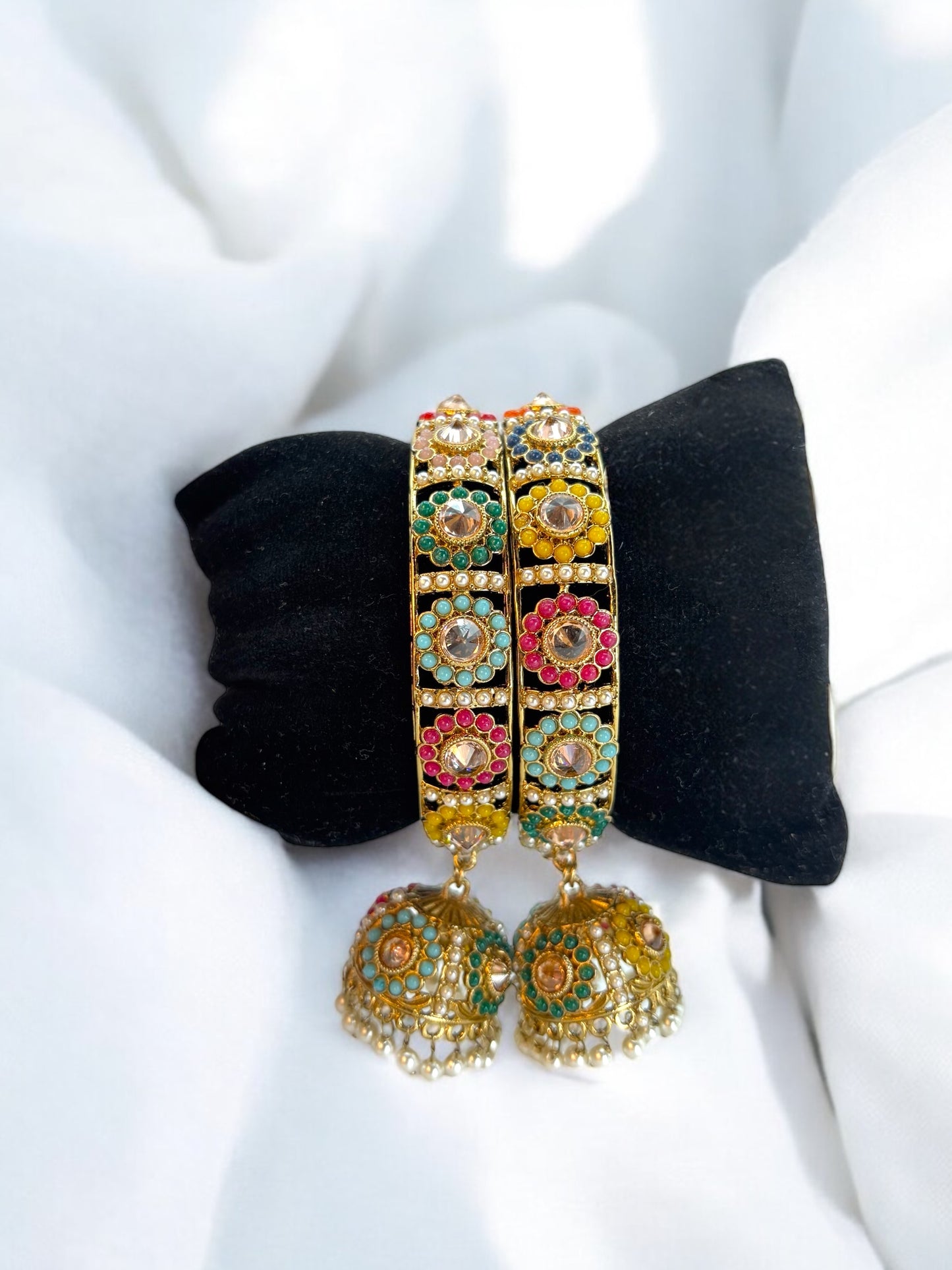 Jhumki kadas with Colourful stones