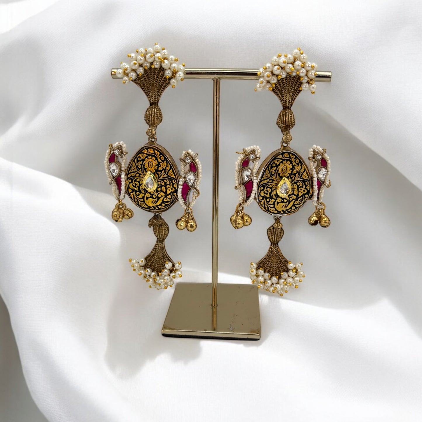Hand painted peacock pachi kundan earrings