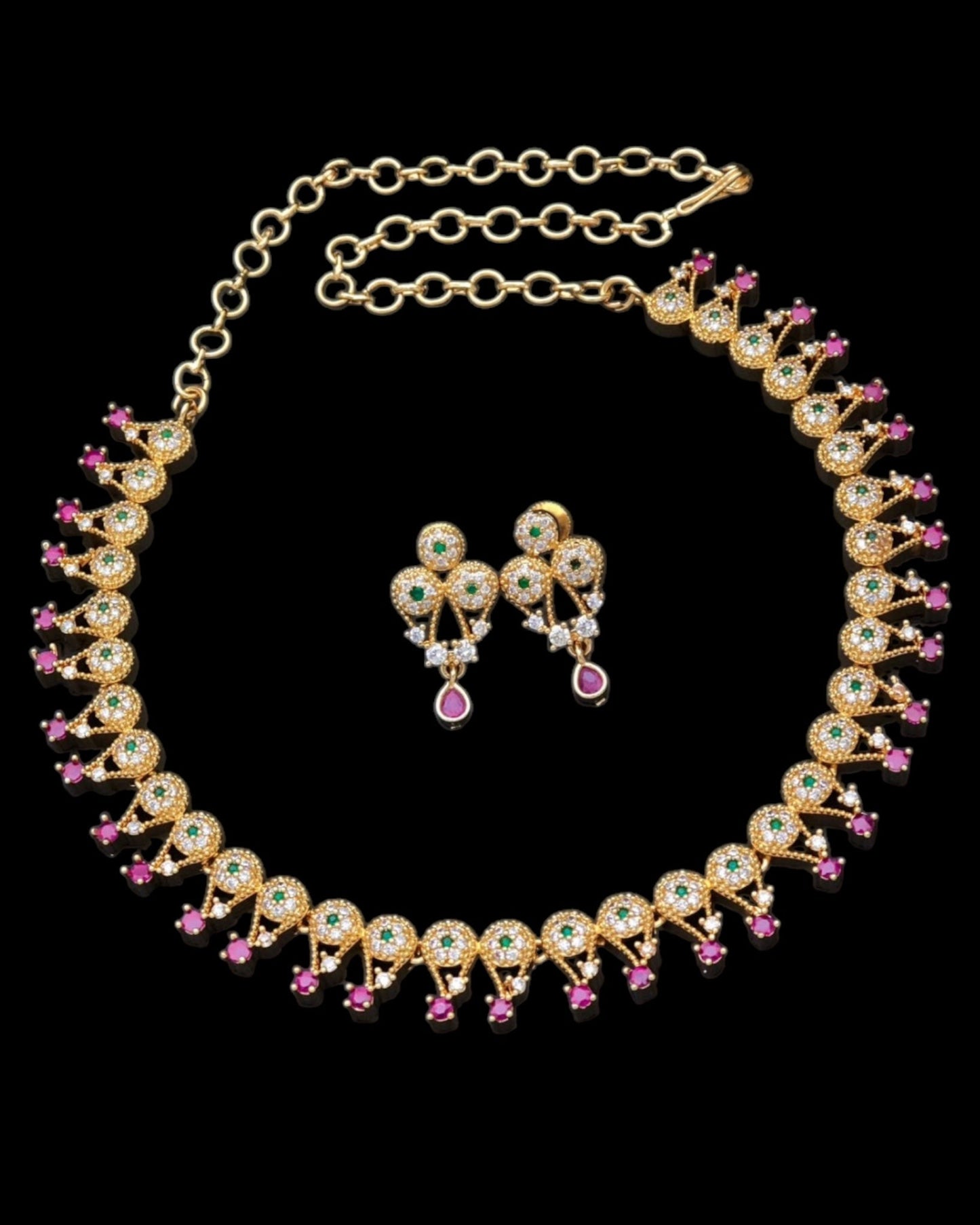 High gold plated American Diamond necklace set with earrings