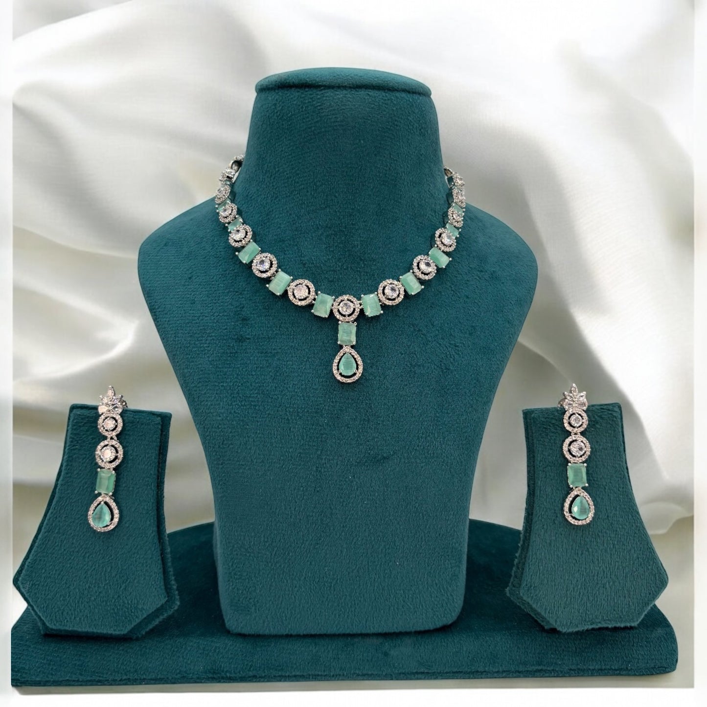 Pastel green American Diamond necklace set