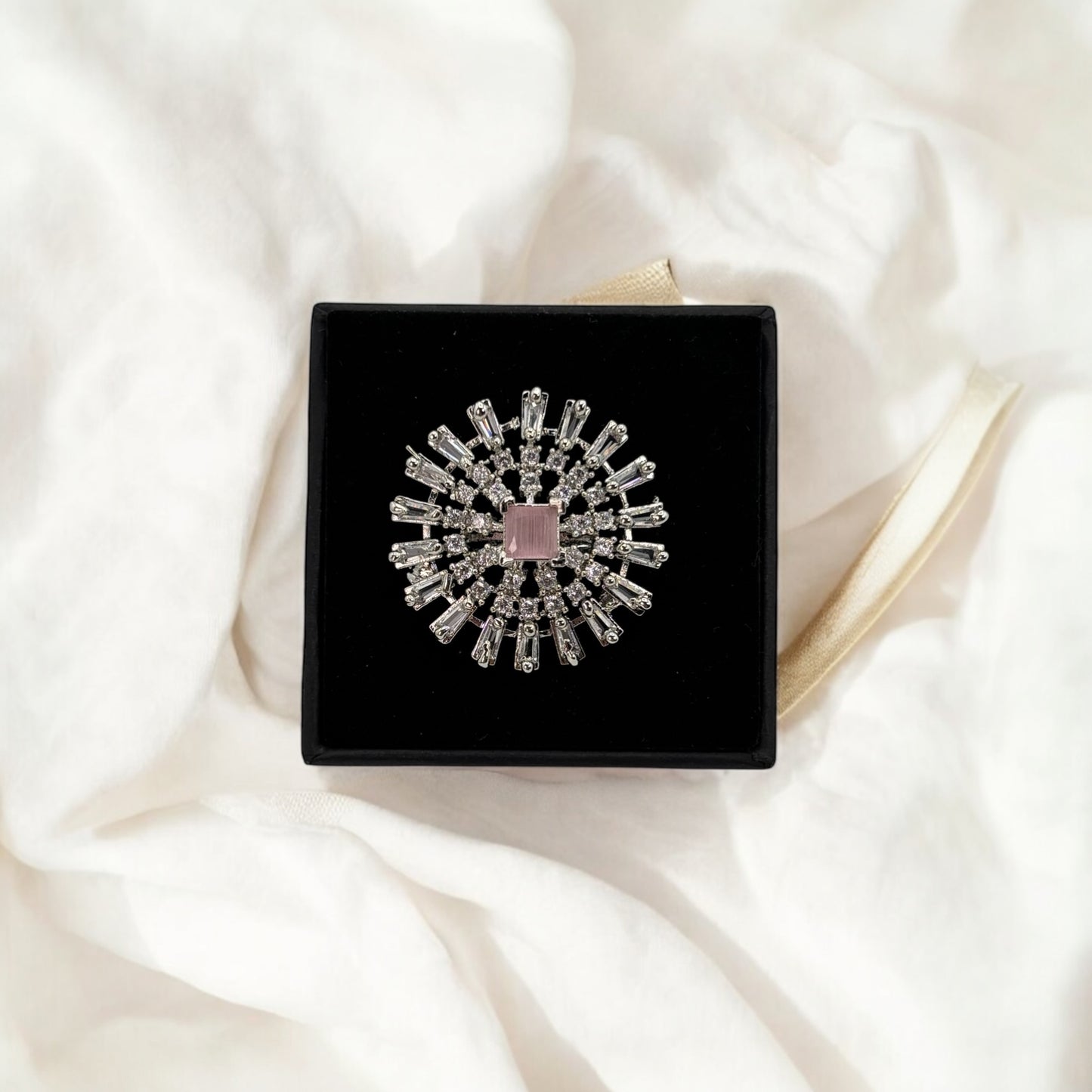 Pink American Diamond adjustable ring