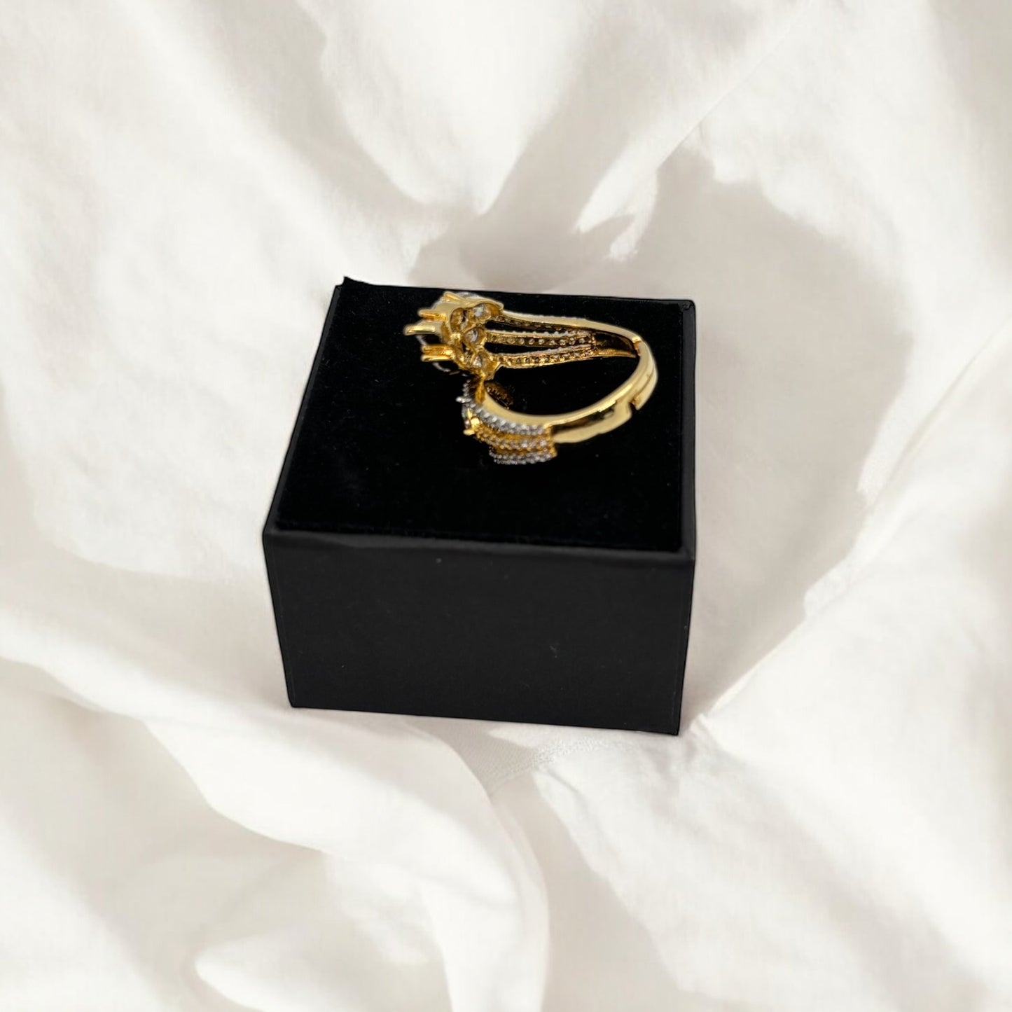 Gold plated American Diamond adjustable ring