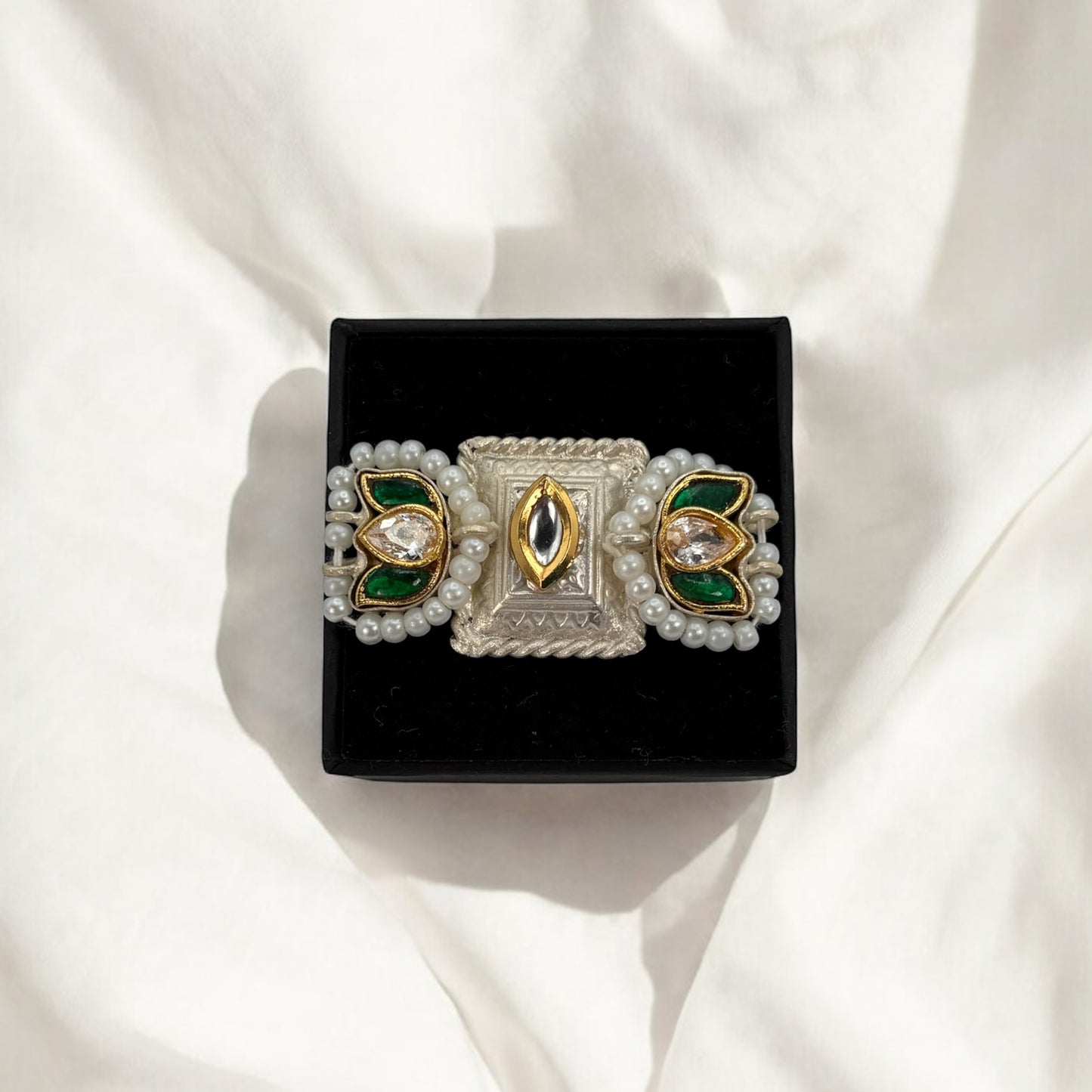 Pachi kundan silver ring