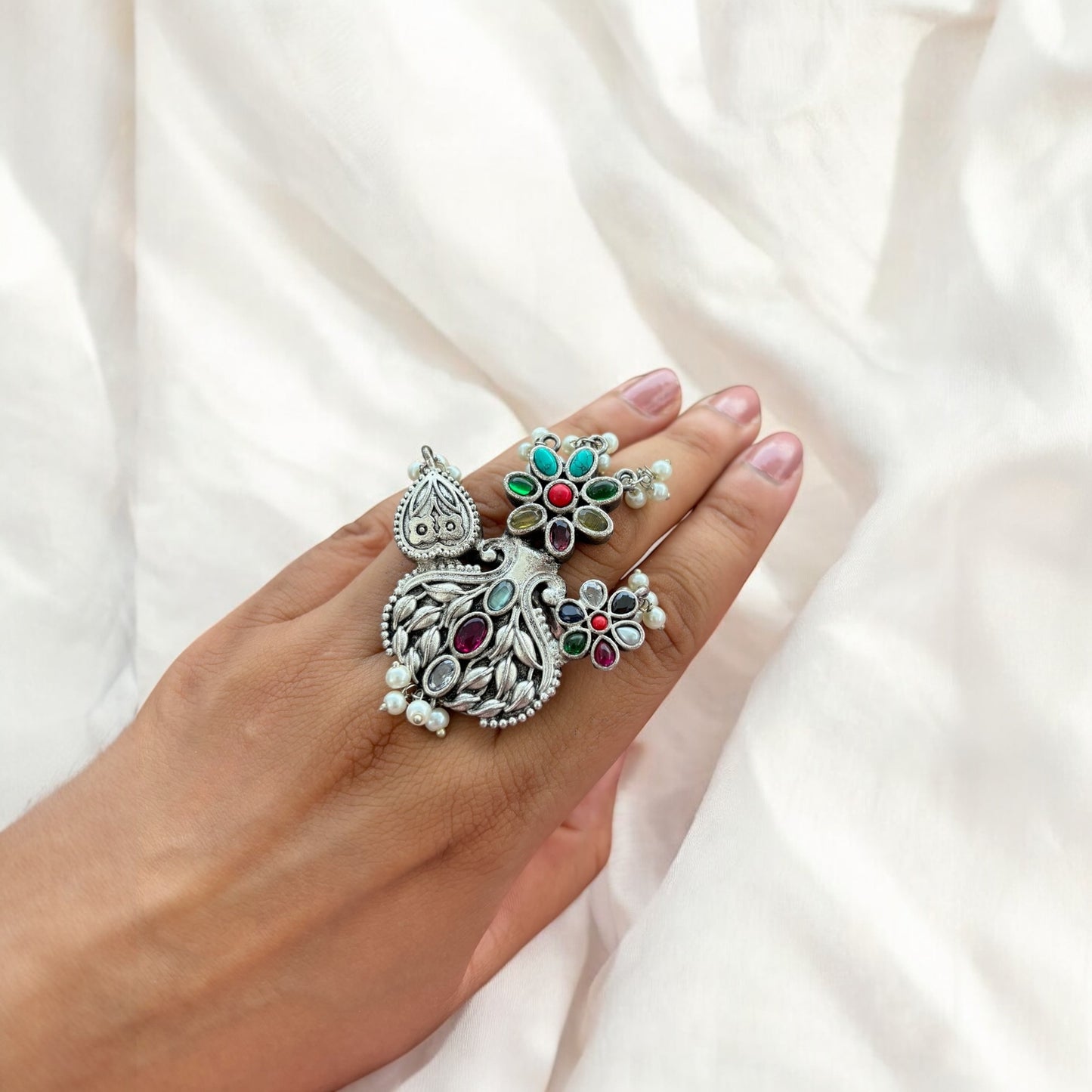 Oxidized silver statement ring