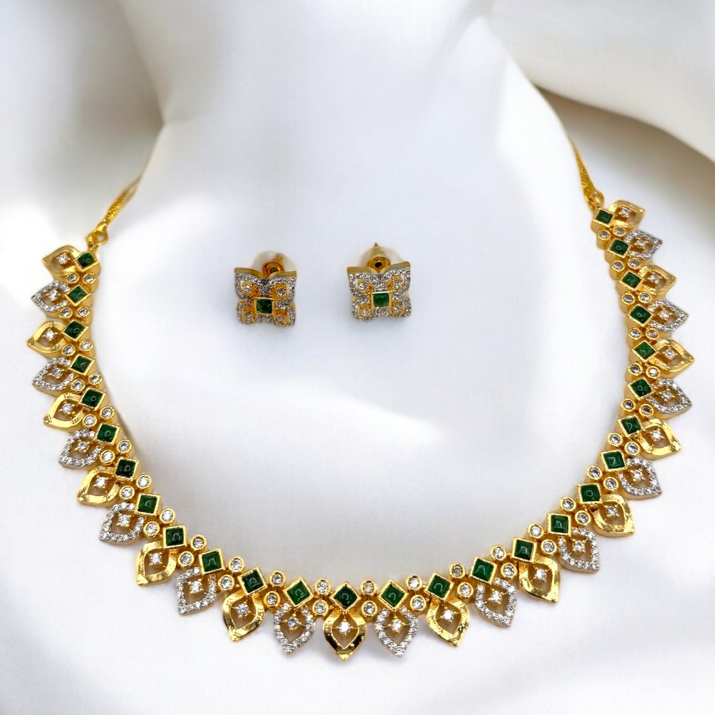 American Diamond gold plated necklace set