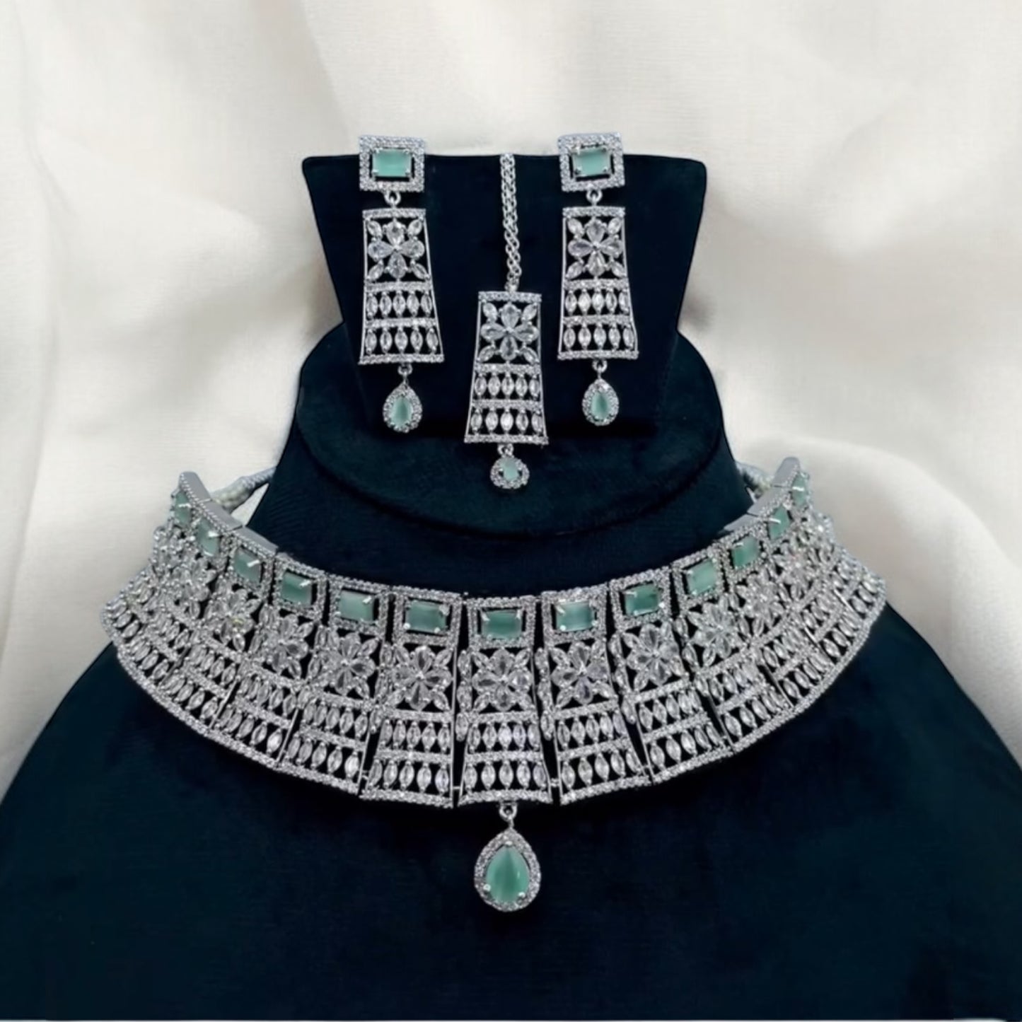 American Diamond choker set with mang tikka