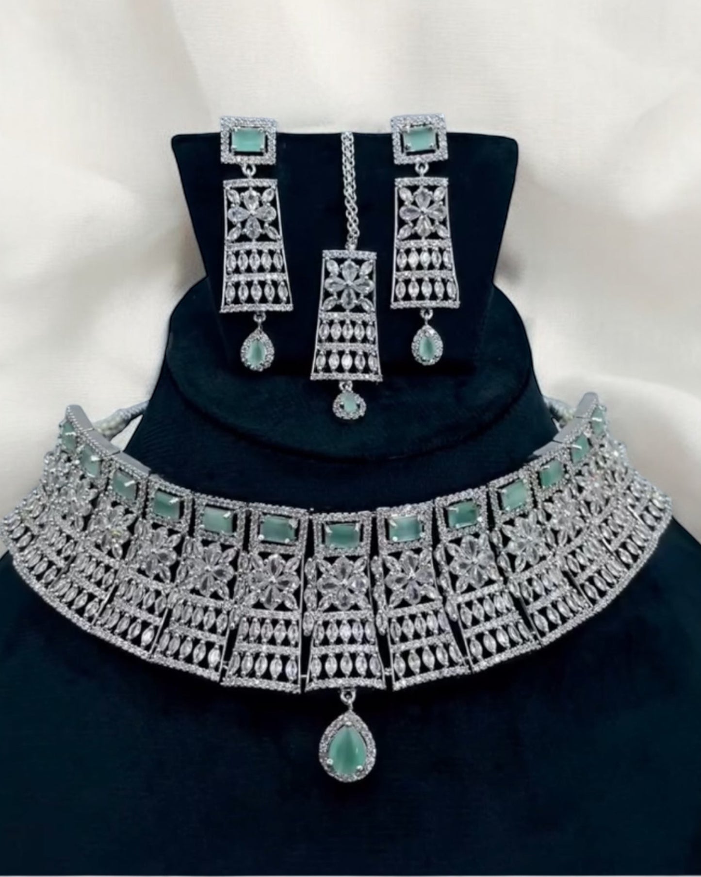 American Diamond choker set with mang tikka
