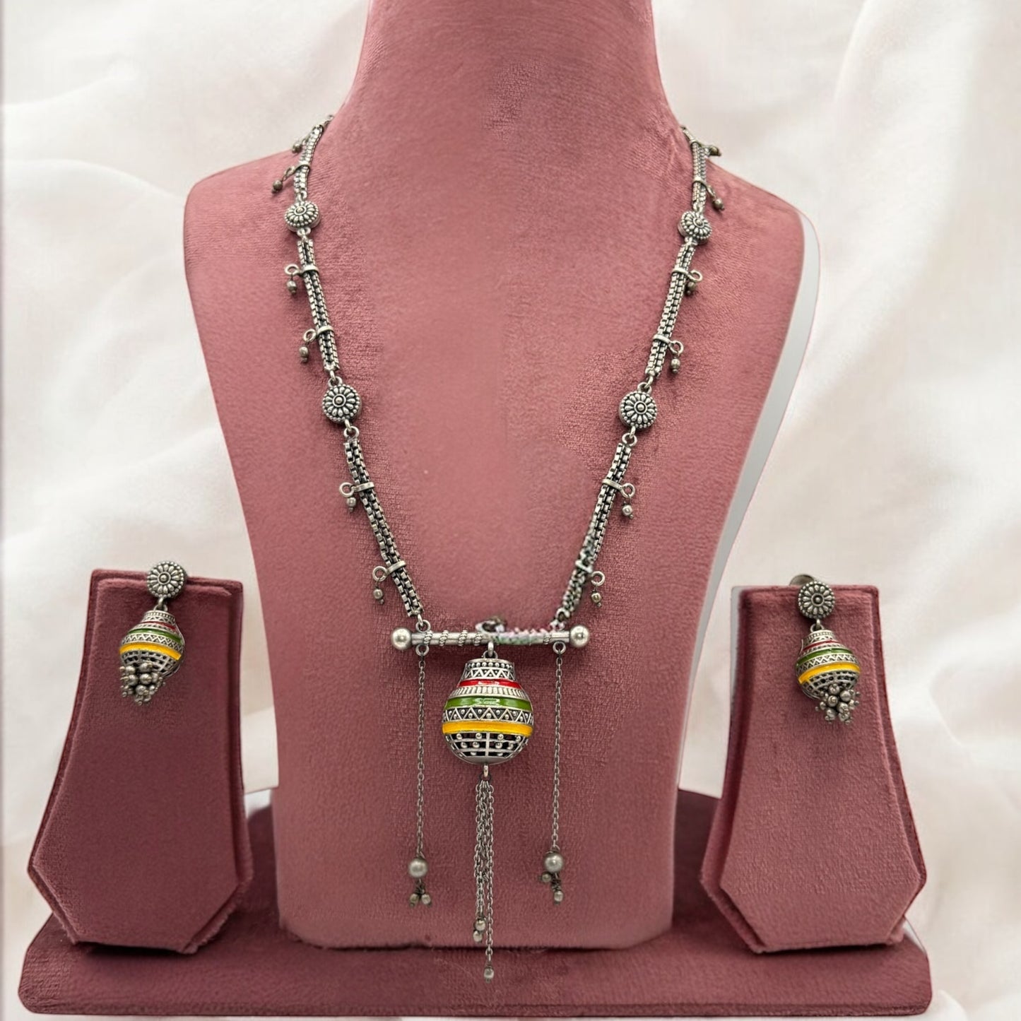 Oxidized long necklace set