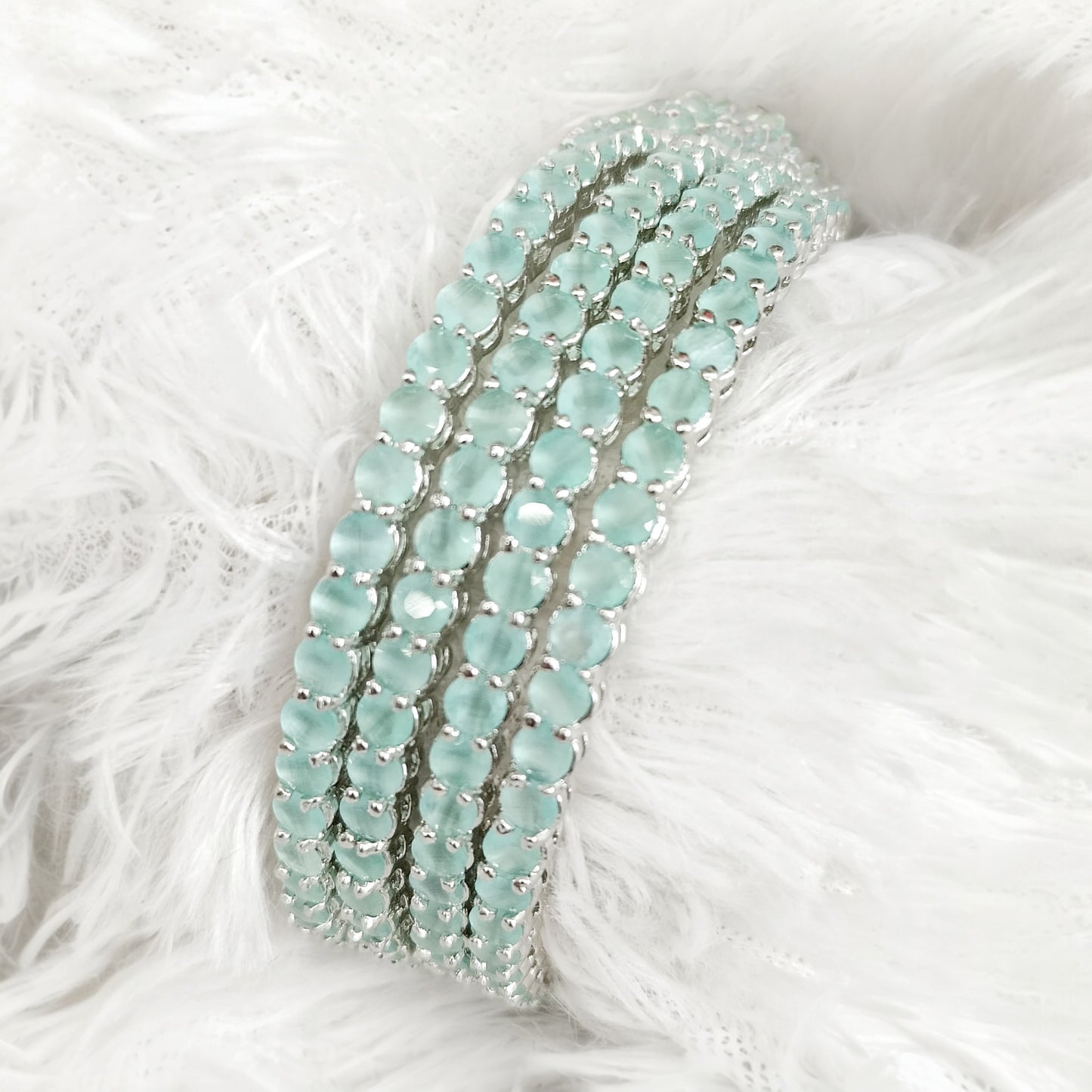 Silver pastel green bangles