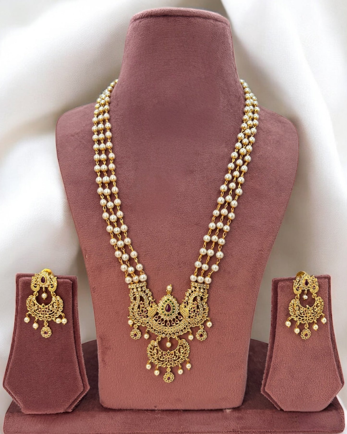 Gold plated long necklace set