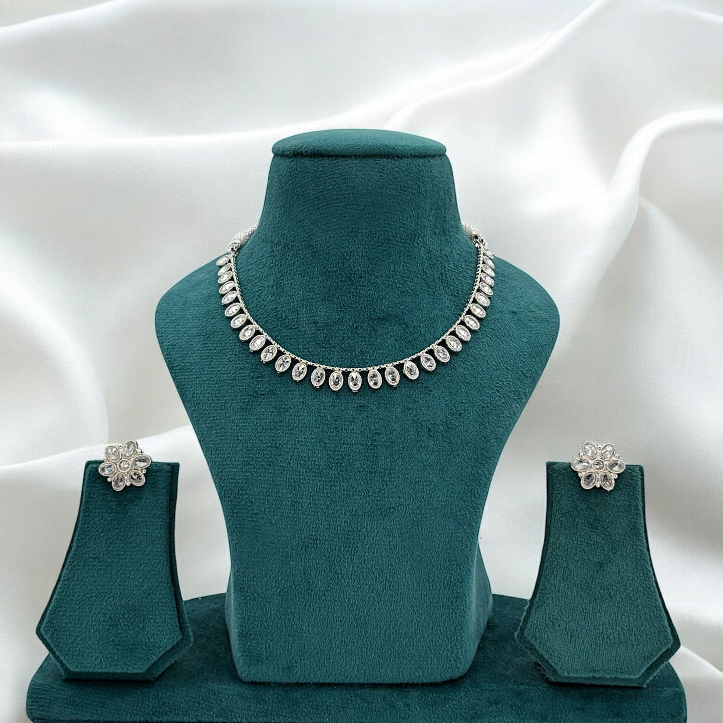 Silver American Diamond necklace set