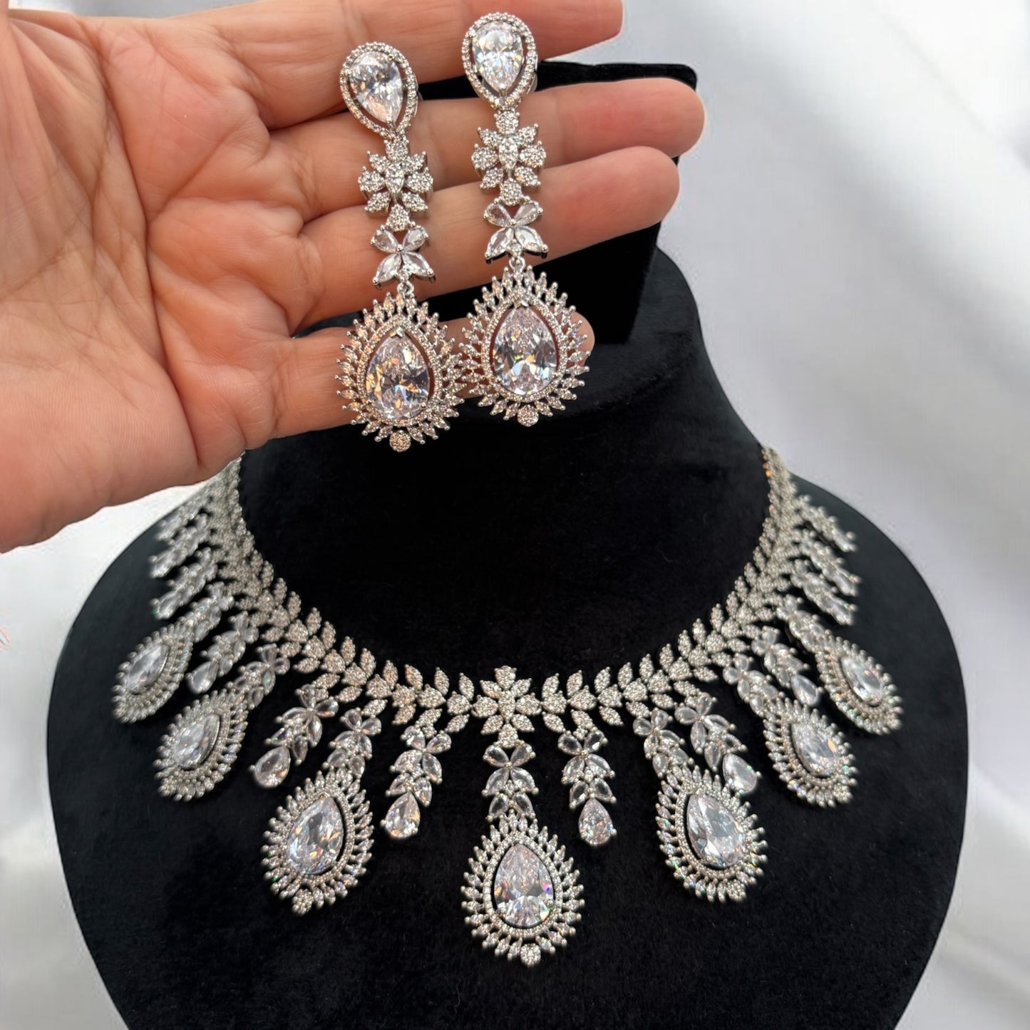 Silver American Diamond necklace set