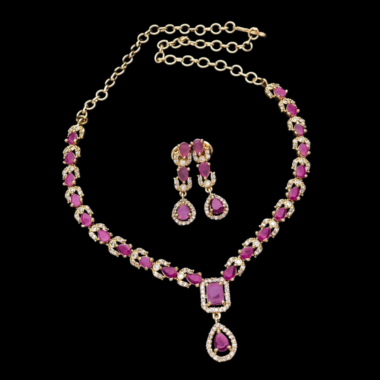 Gold plated American Diamond necklace set with earrings