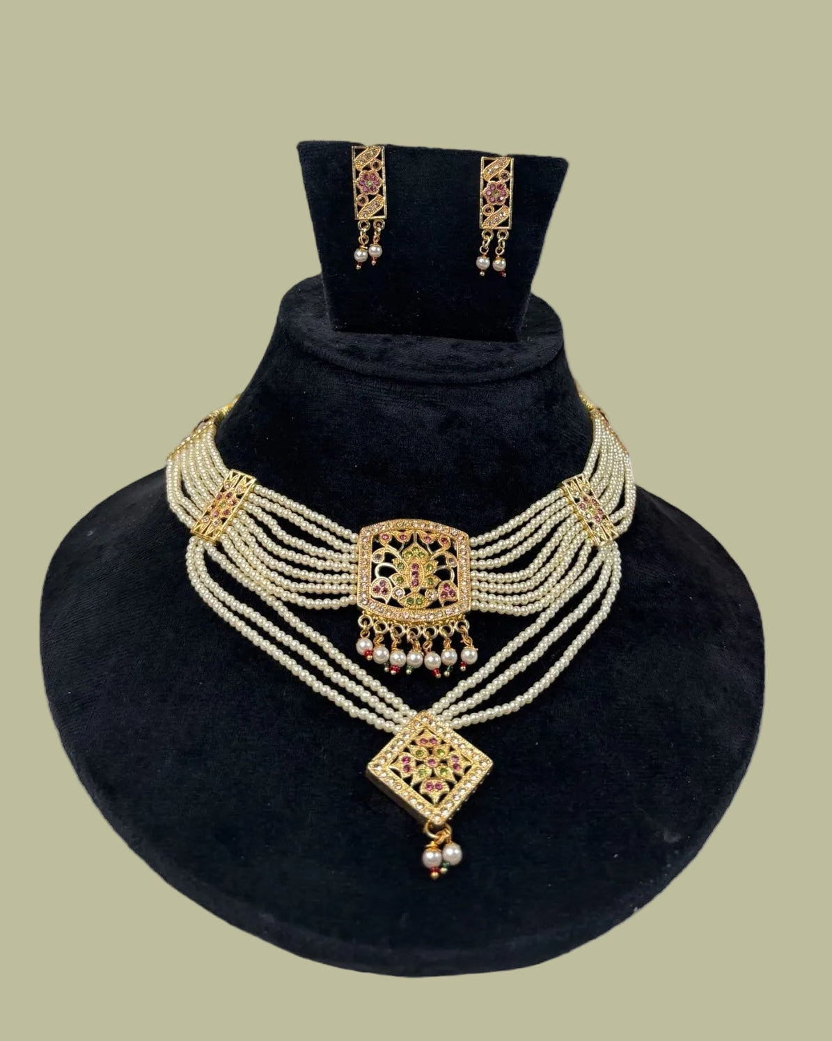 Jadau double layer necklace set with earrings