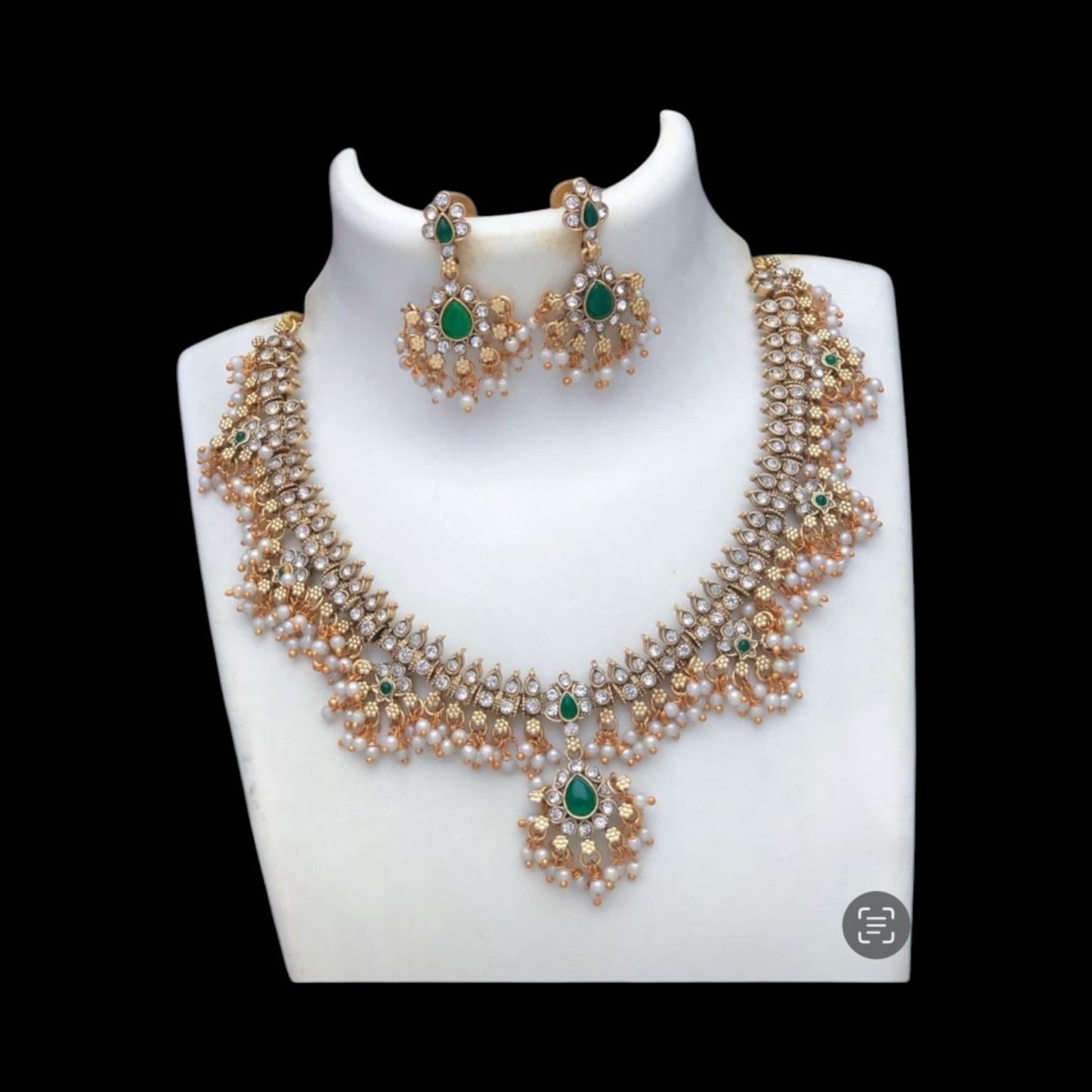 Matte gold finish American Diamond necklace set