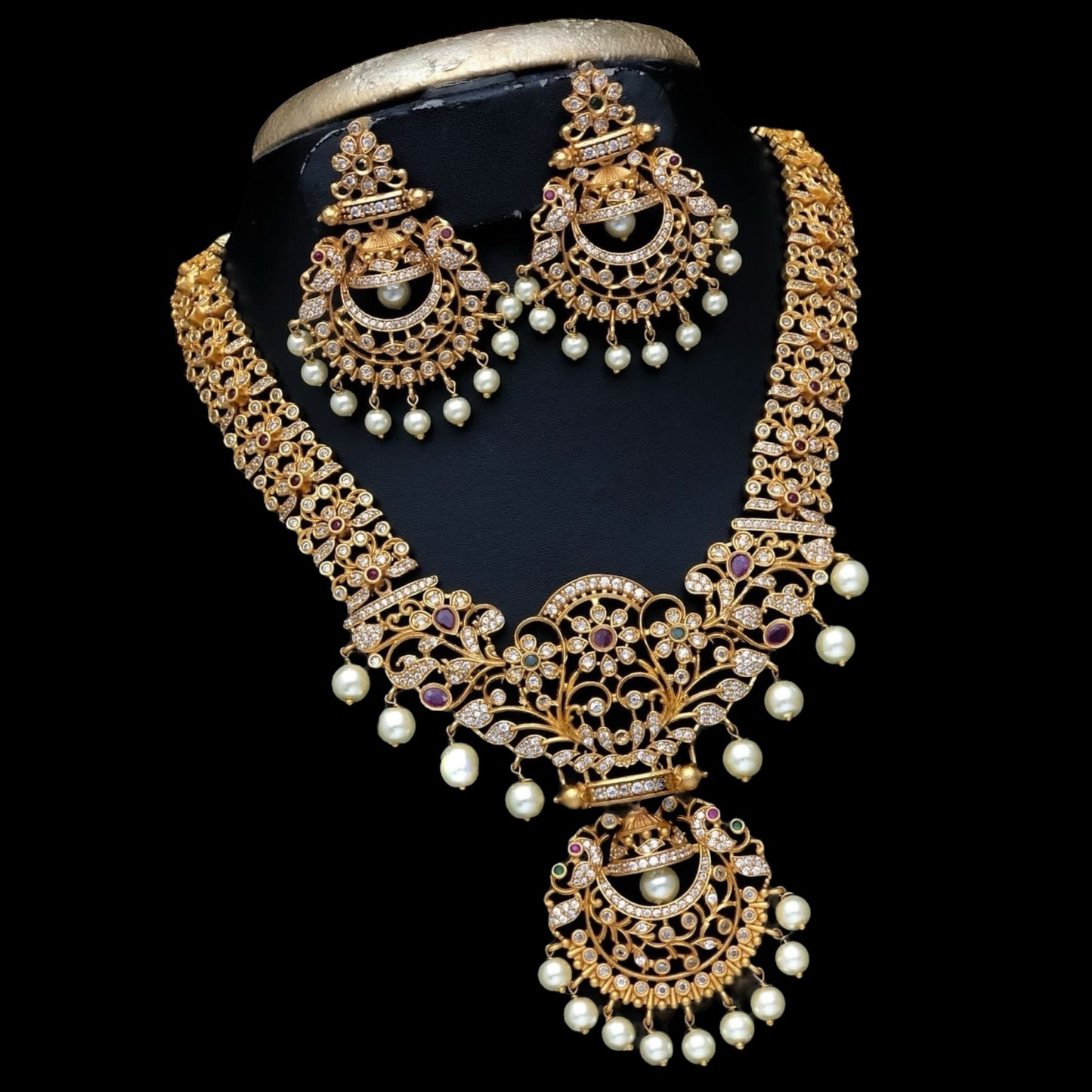 Premium quality gold plated American Diamond long necklace/ haram set