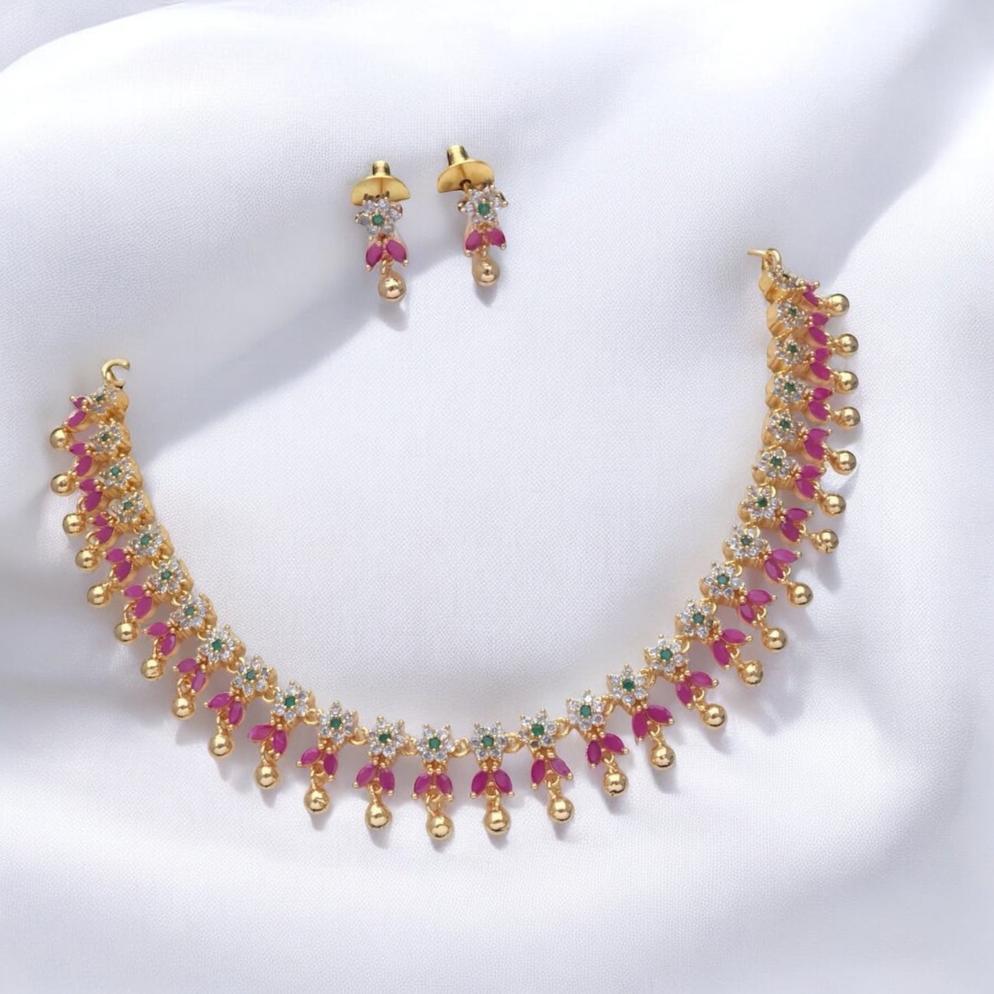 Elegant gold plated American Diamond necklace set with earrings