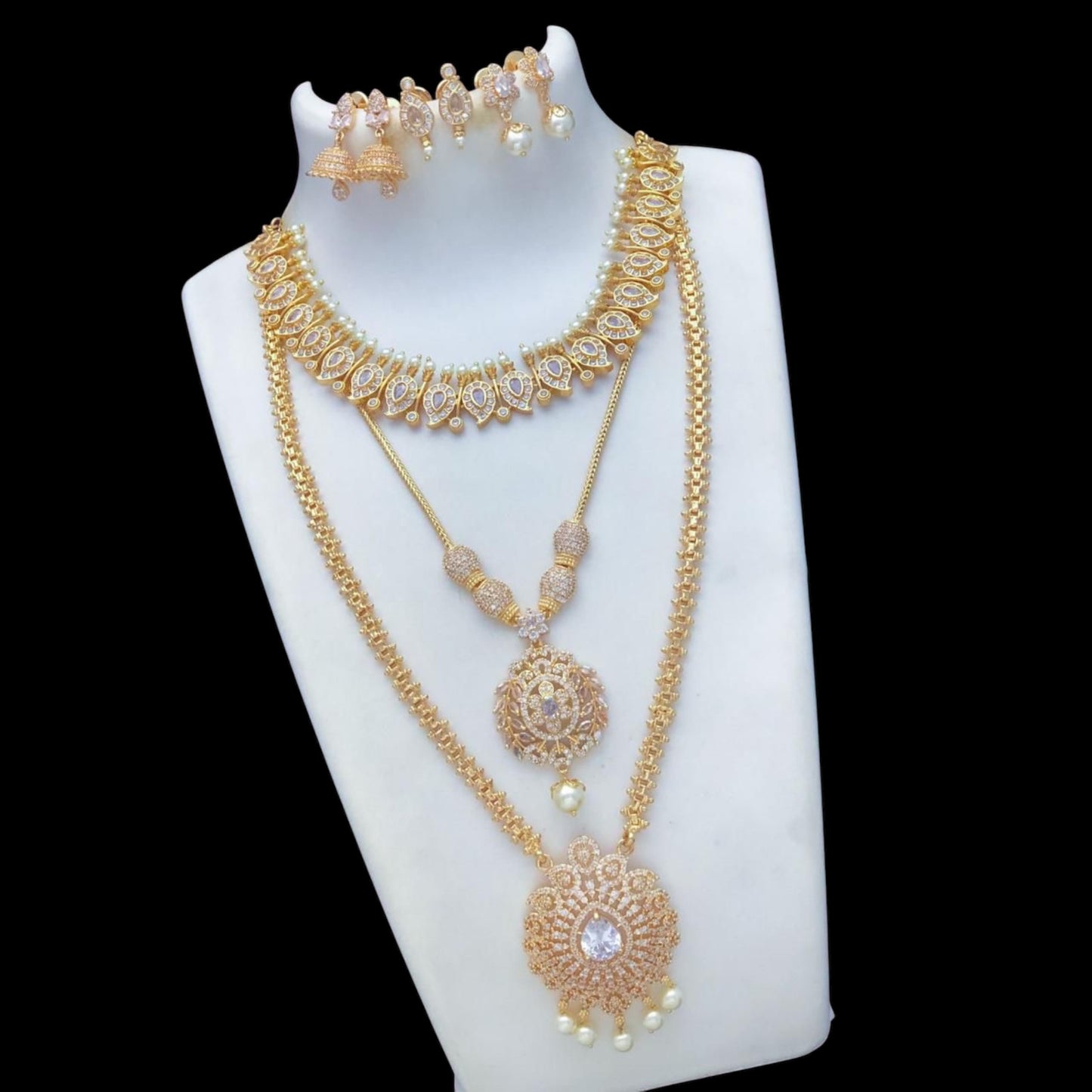 Combo of three AD necklace sets with earrings