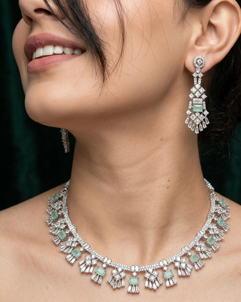 Silver American Diamond necklace set