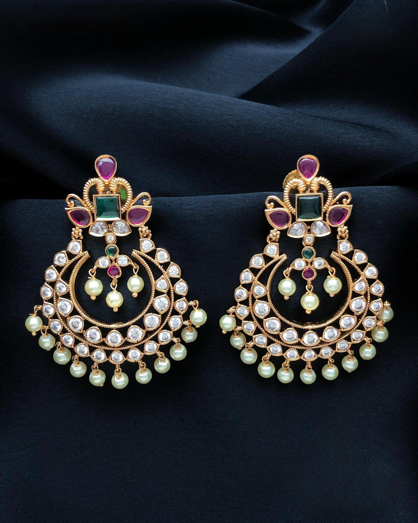 Gold plated American Diamond chandbali