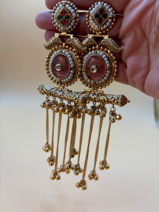 Gold plated long kashmiri earrings