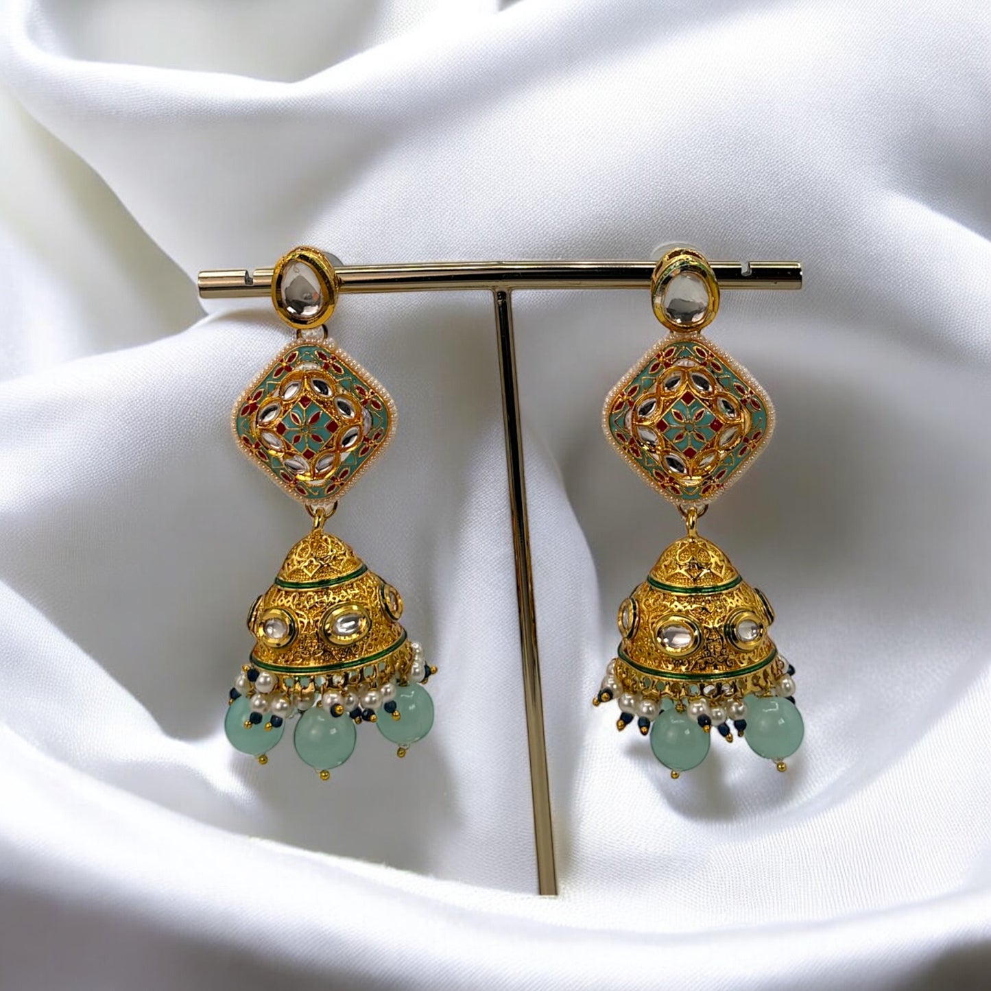 Gold plated meenakari jhumki