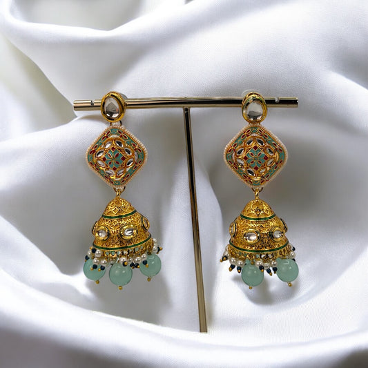 Gold plated meenakari jhumki