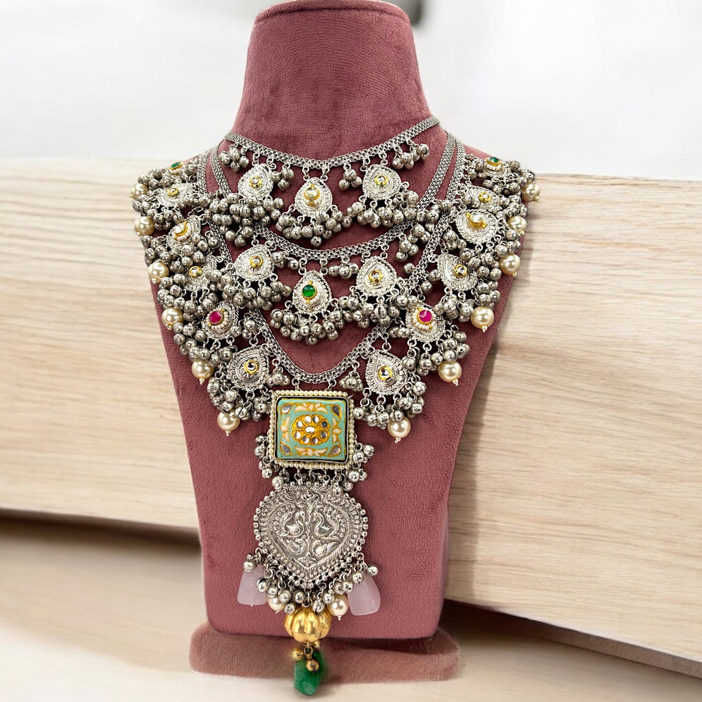 Premium three layers big silver necklace