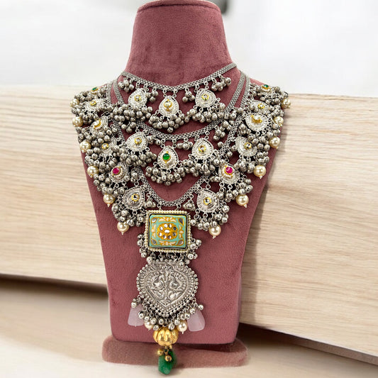 Premium three layers big silver necklace