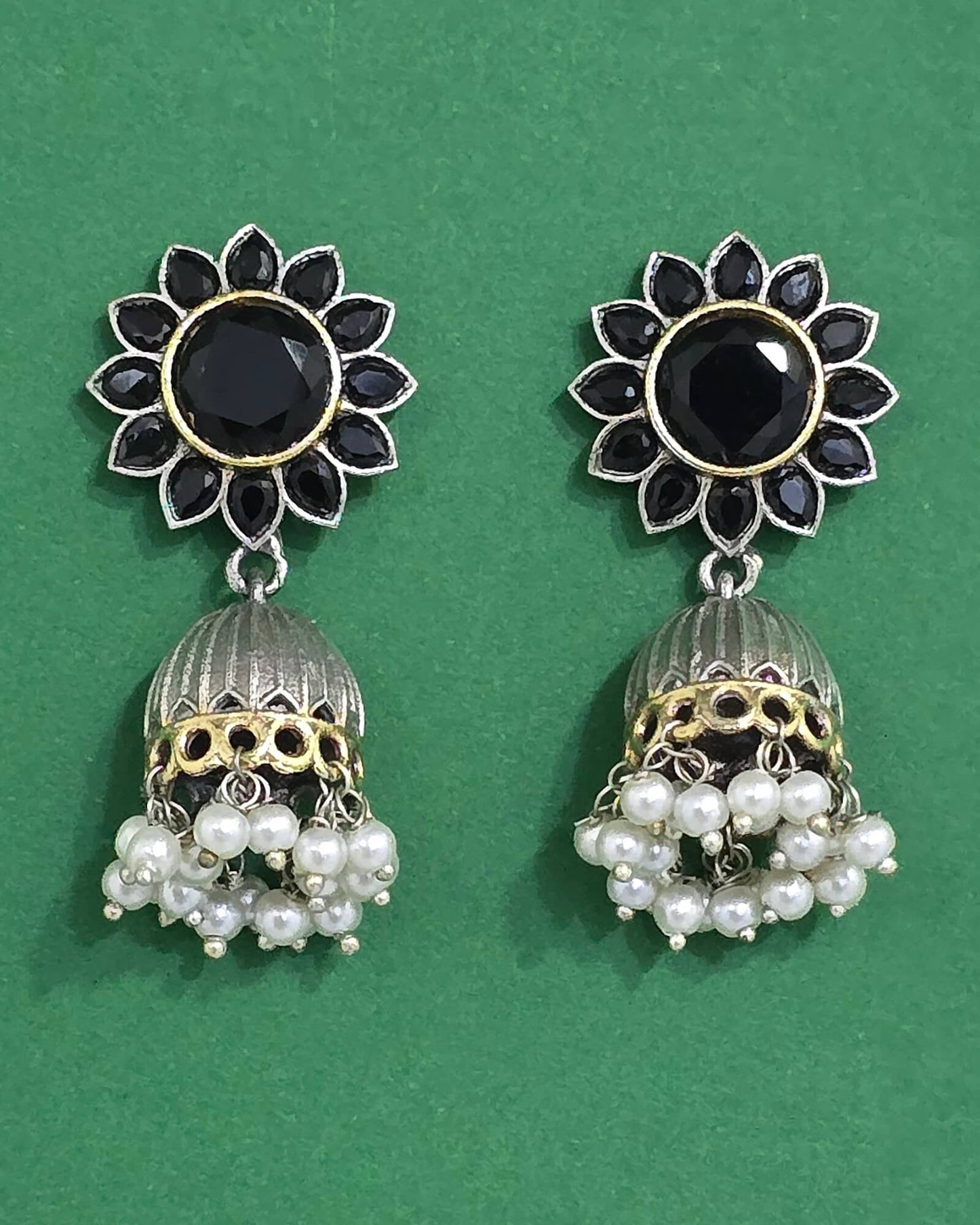 Silver oxidized black jhumki