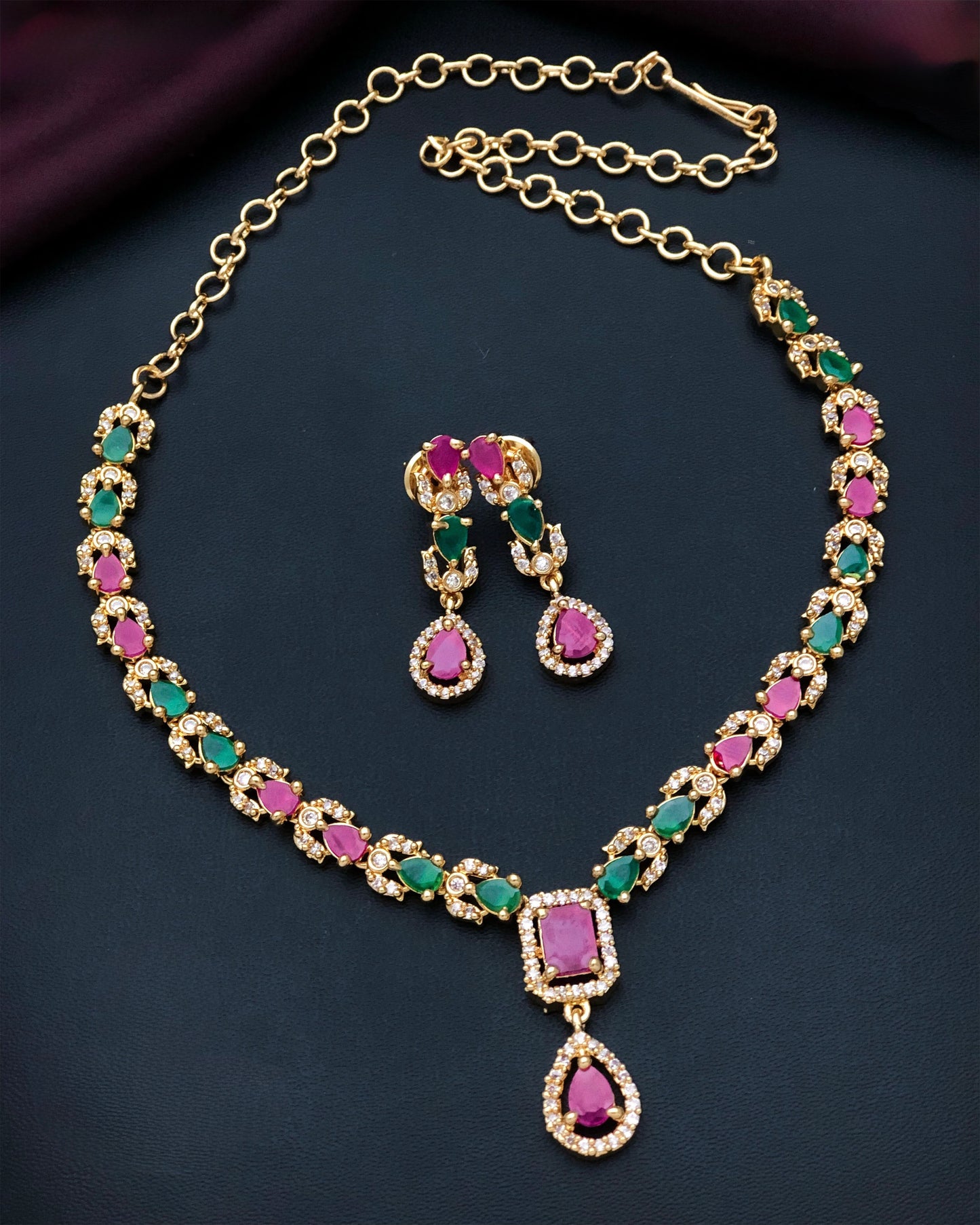 Gold plated American Diamond necklace set