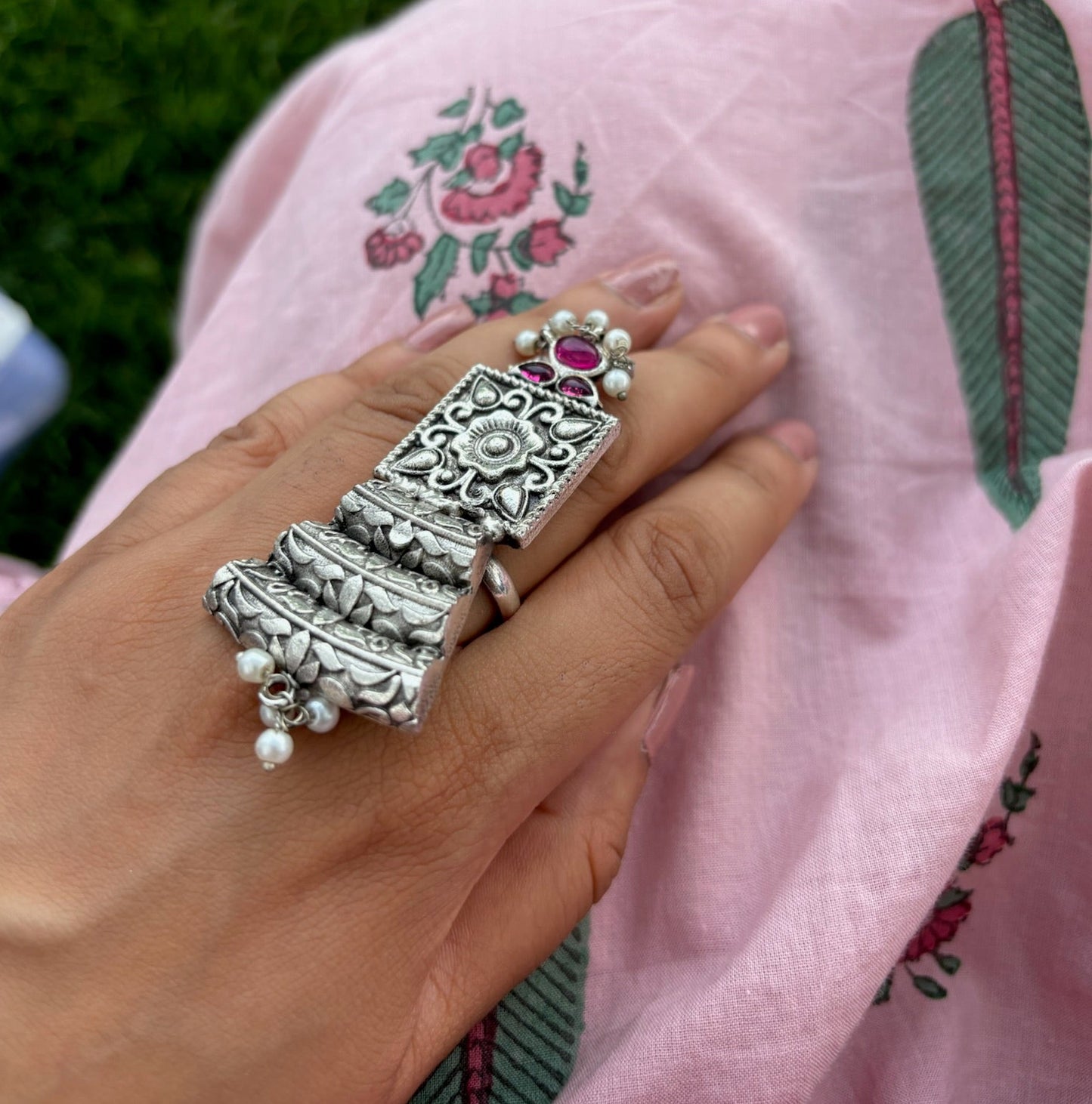 Silver oxidized statement ring