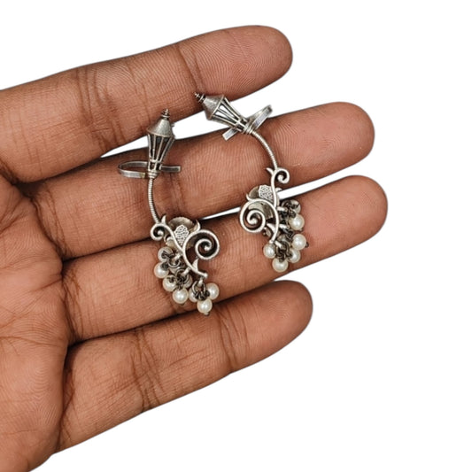 Silver oxidized earrings with ear cuffs