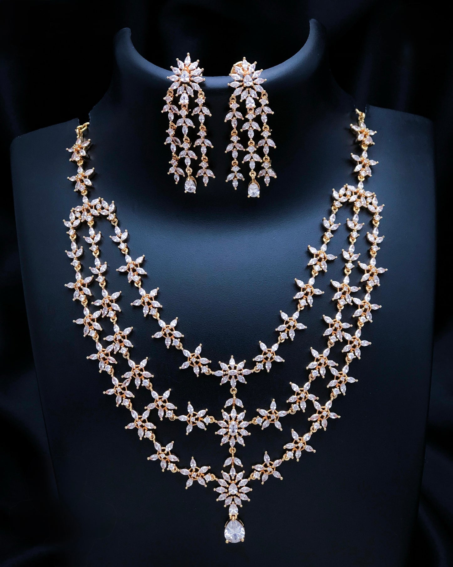 Gold plated 3layers American Diamond necklace set