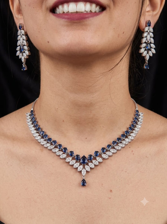 Silver plated American Diamond necklace set