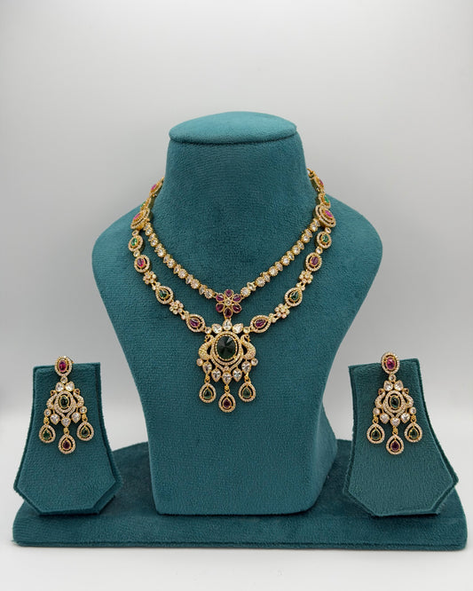 Gold plated two layer American Diamond necklace set