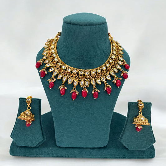 Gold plated kundan necklace set
