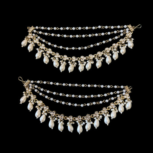 Mehndi polish white ear chain