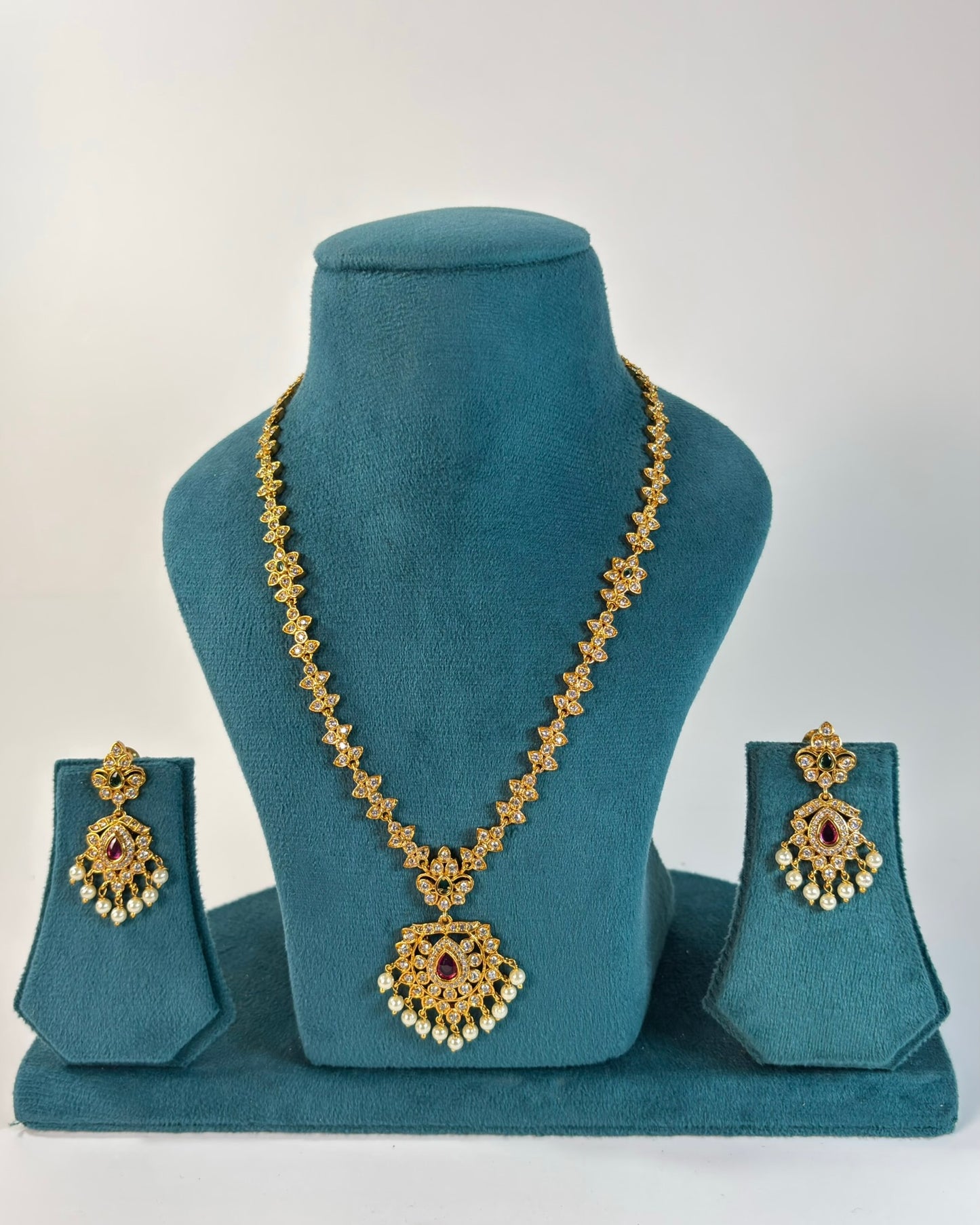 Gold plated American Diamond long necklace sets