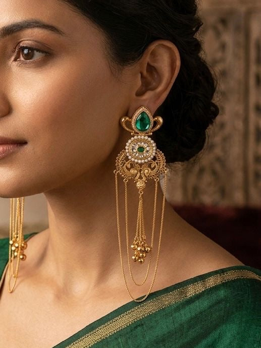 Gold plated long kashmiri style earrings