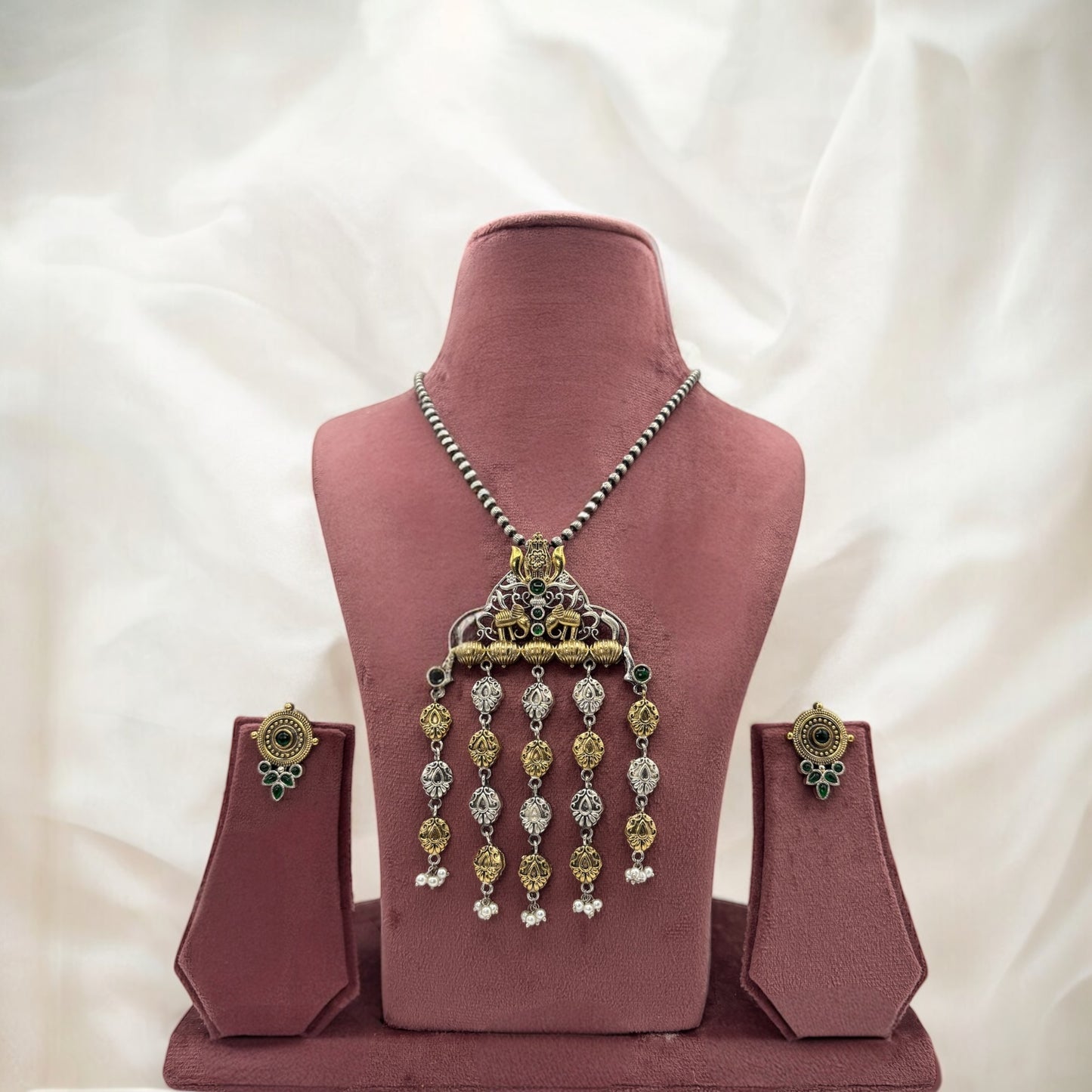 Dual tone long chain necklace set