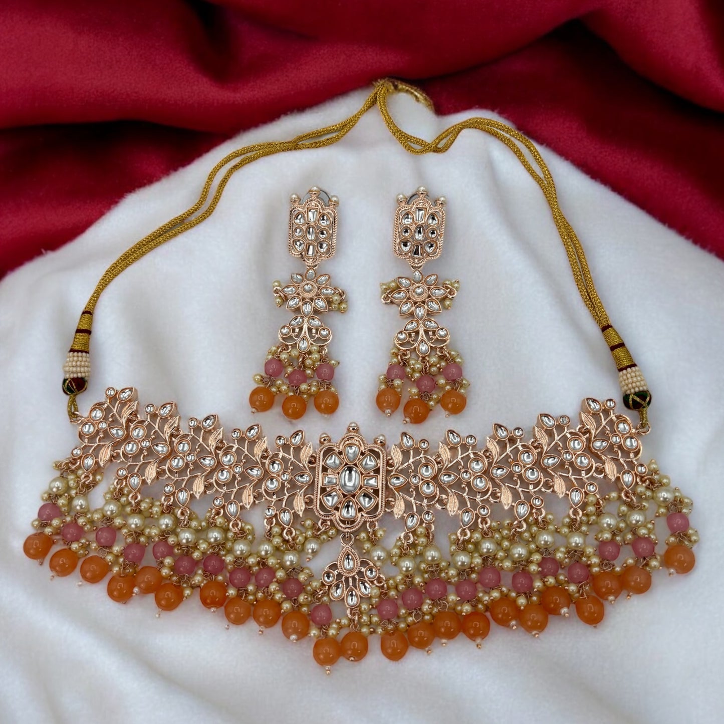 Rose gold pink and peach choker/necklace set