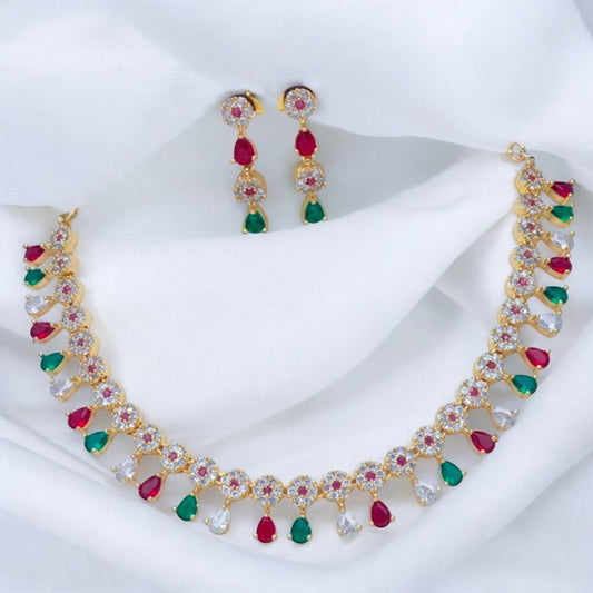 Gold plated American Diamond Necklace Set