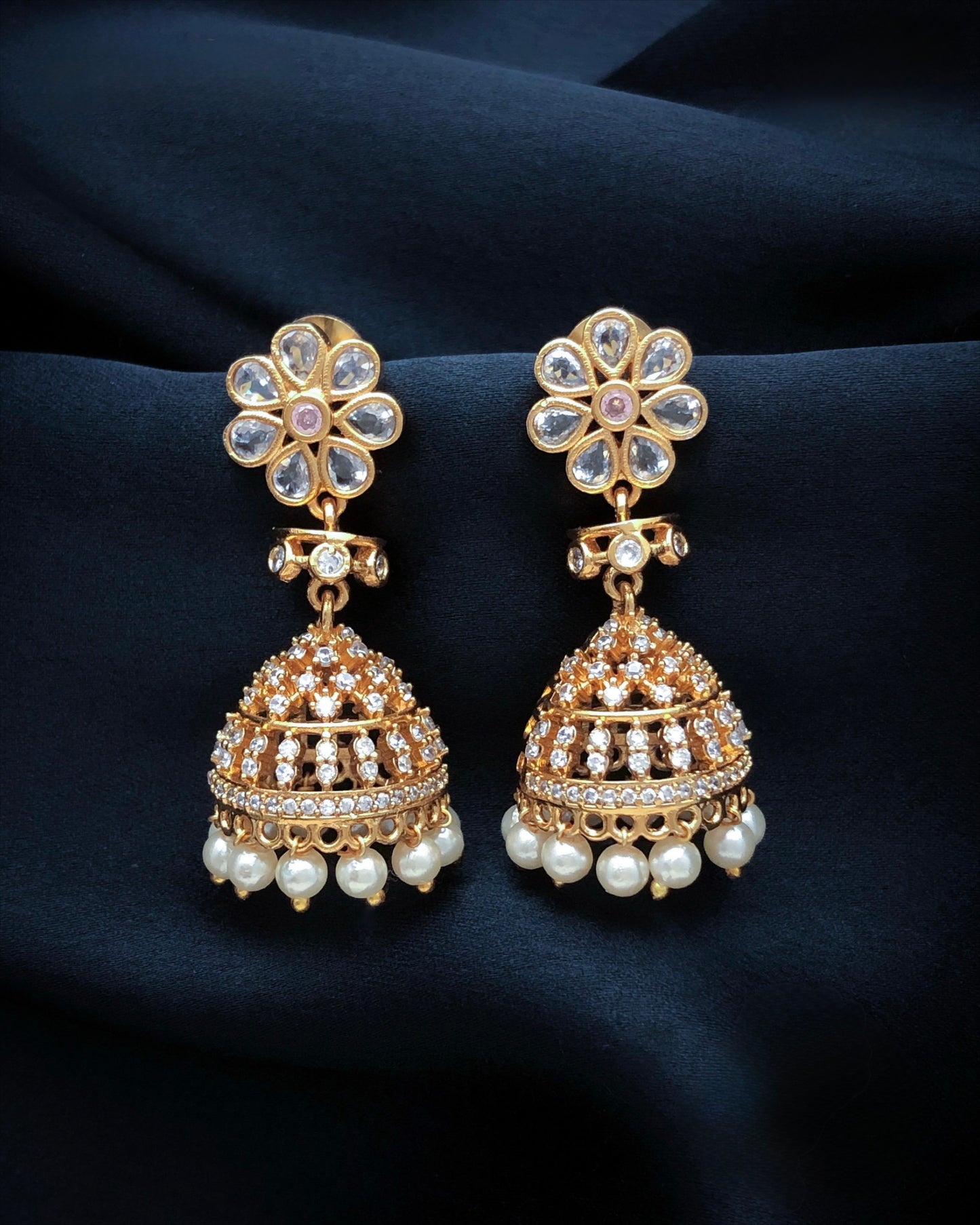 Gold plated American Diamond jhumki