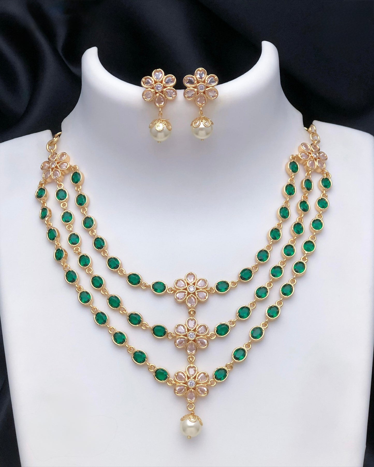Gold plated three layer necklace set