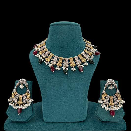 2tone silver necklace set