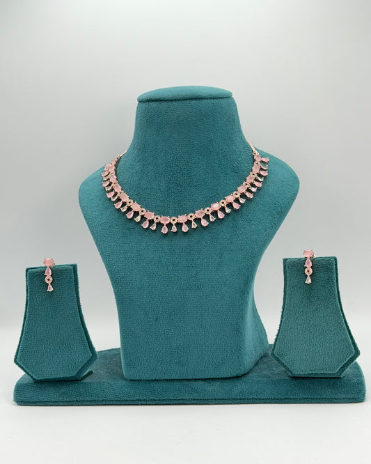 Rose gold plated American Diamond necklace set