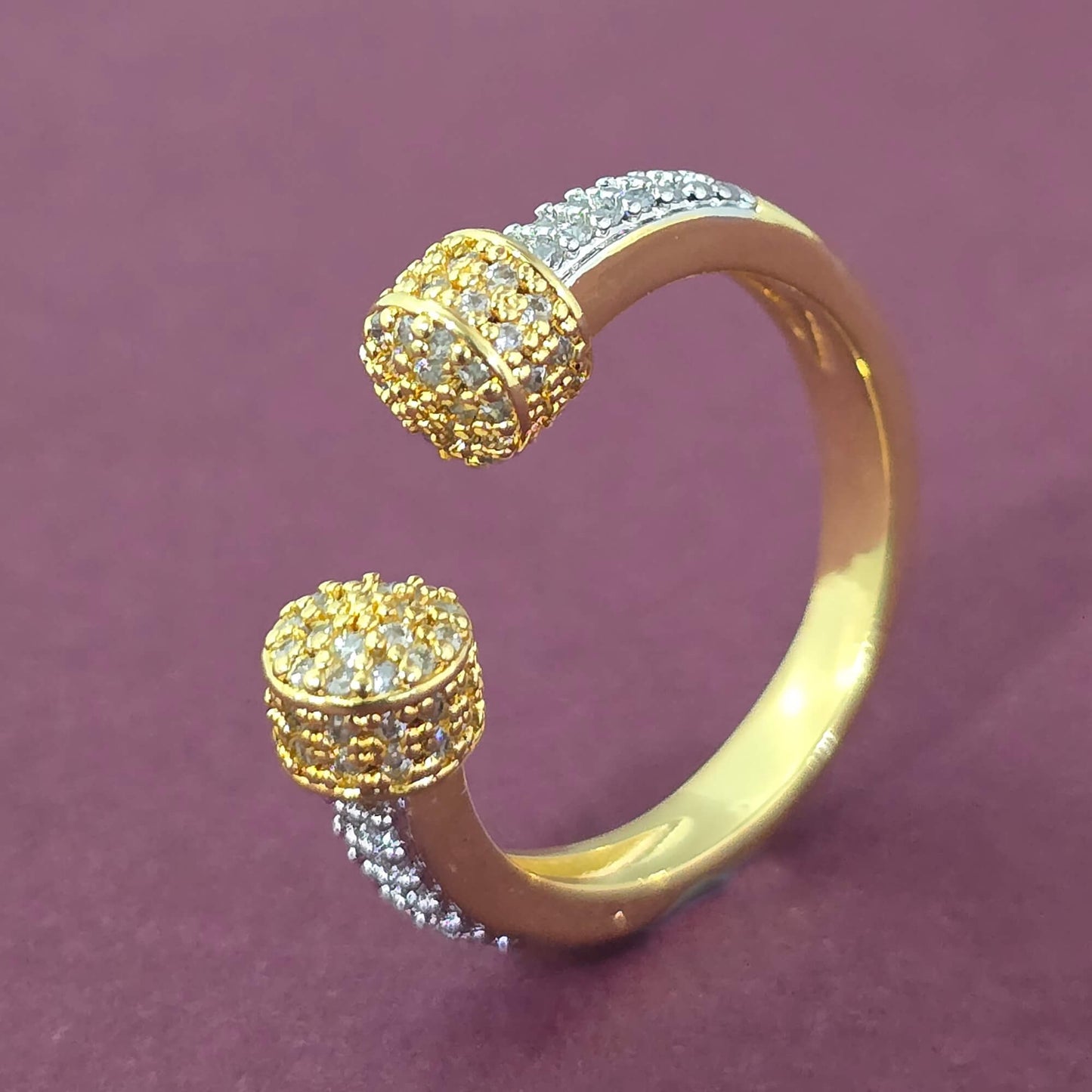 2tone American Diamond adjustable ring